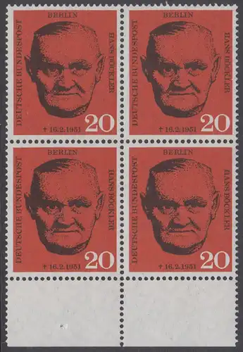 BERLIN 1961 Michel-Nummer 197 postfrisch BLOCK RÄNDER unten - Todestag von Hans Böckler, Gewerkschaftsführer