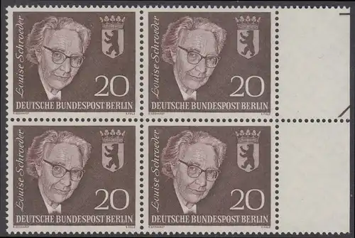 BERLIN 1961 Michel-Nummer 198 postfrisch BLOCK RÄNDER rechts (b) - Todestag von Louise Schröder, Politikerin