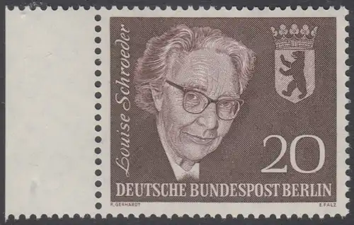 BERLIN 1961 Michel-Nummer 198 postfrisch EINZELMARKE RAND links - Todestag von Louise Schröder, Politikerin