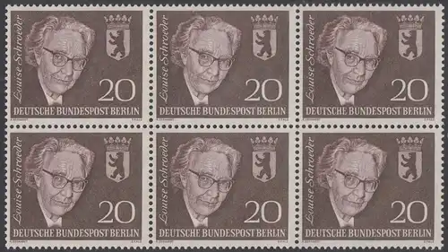 BERLIN 1961 Michel-Nummer 198 postfrisch horiz.BLOCK(6) - Todestag von Louise Schröder, Politikerin