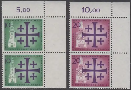 BERLIN 1961 Michel-Nummer 215-216 postfrisch SATZ(2) vert.PAARE ECKRÄNDER oben rechts - Deutscher Evangelischer Kirchentag, Berlin