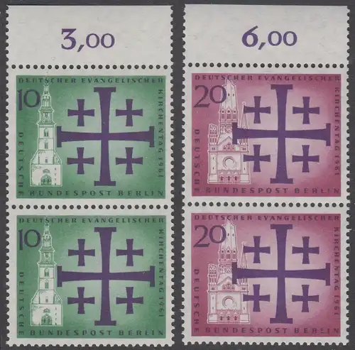 BERLIN 1961 Michel-Nummer 215-216 postfrisch SATZ(2) vert.PAARE RÄNDER oben (b) - Deutscher Evangelischer Kirchentag, Berlin