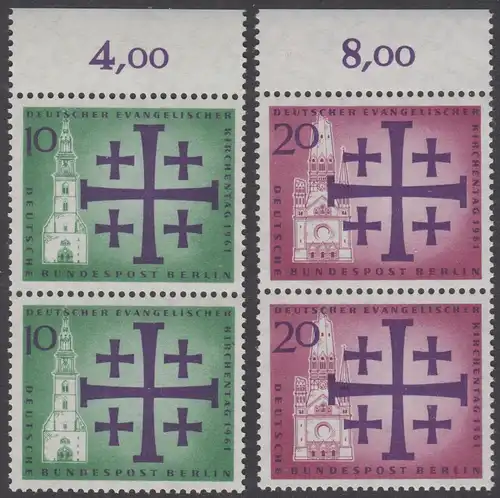 BERLIN 1961 Michel-Nummer 215-216 postfrisch SATZ(2) vert.PAARE RÄNDER oben (c) - Deutscher Evangelischer Kirchentag, Berlin