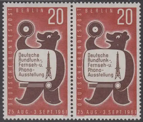 BERLIN 1961 Michel-Nummer 217 postfrisch horiz.PAAR - Deutsche Rundfunk-, Fernseh- und Phono-Ausstellung, Berlin