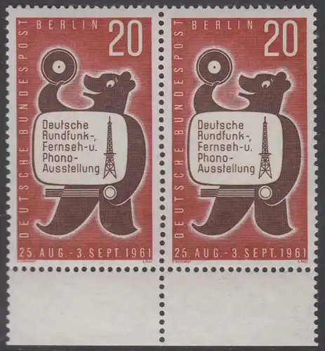 BERLIN 1961 Michel-Nummer 217 postfrisch horiz.PAAR RÄNDER unten - Deutsche Rundfunk-, Fernseh- und Phono-Ausstellung, Berlin