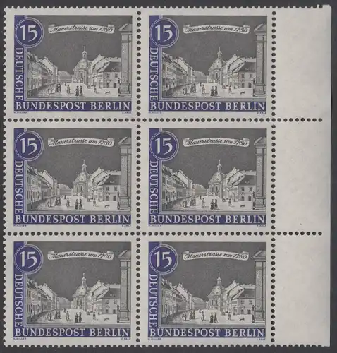 BERLIN 1962 Michel-Nummer 220 postfrisch vert.BLOCK(6) RÄNDER rechts - Alt-Berlin: Mauerstraße