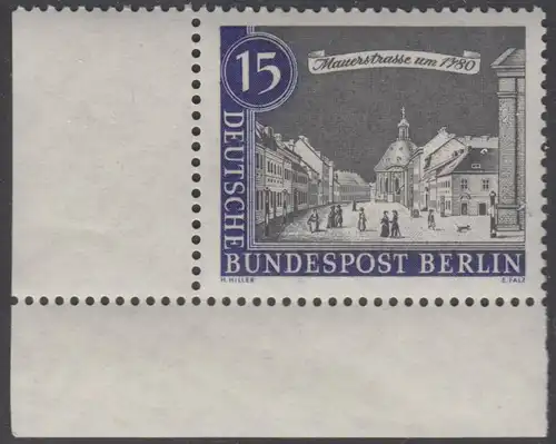 BERLIN 1962 Michel-Nummer 220 postfrisch EINZELMARKE ECKRAND unten links - Alt-Berlin: Mauerstraße