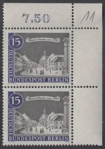 BERLIN 1962 Michel-Nummer 220 postfrisch vert.PAAR ECKRAND oben rechts - Alt-Berlin: Mauerstraße