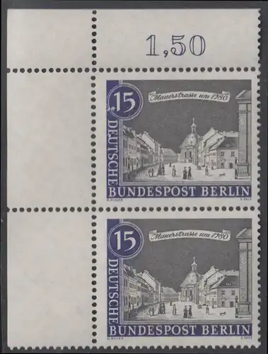 BERLIN 1962 Michel-Nummer 220 postfrisch vert.PAAR ECKRAND oben links - Alt-Berlin: Mauerstraße