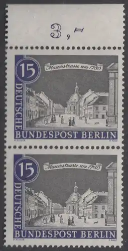 BERLIN 1962 Michel-Nummer 220 postfrisch vert.PAAR RAND oben (a) - Alt-Berlin: Mauerstraße