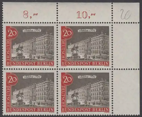 BERLIN 1962 Michel-Nummer 221 postfrisch BLOCK ECKRAND oben rechts (b) - Alt-Berlin: Berliner Schloss