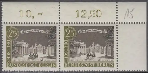 BERLIN 1962 Michel-Nummer 222 postfrisch horiz.PAAR ECKRAND oben rechts - Alt-Berlin: Potsdamer Platz