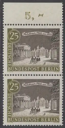 BERLIN 1962 Michel-Nummer 222 postfrisch vert.PAAR RAND oben (a) - Alt-Berlin: Potsdamer Platz