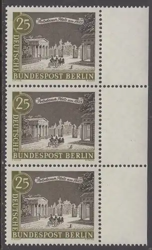 BERLIN 1962 Michel-Nummer 222 postfrisch vert.STRIP(3) RÄNDER rechts - Alt-Berlin: Potsdamer Platz