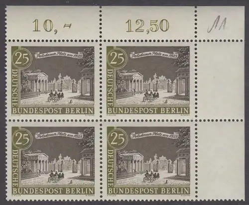 BERLIN 1962 Michel-Nummer 222 postfrisch BLOCK ECKRAND oben rechts (a) - Alt-Berlin: Potsdamer Platz