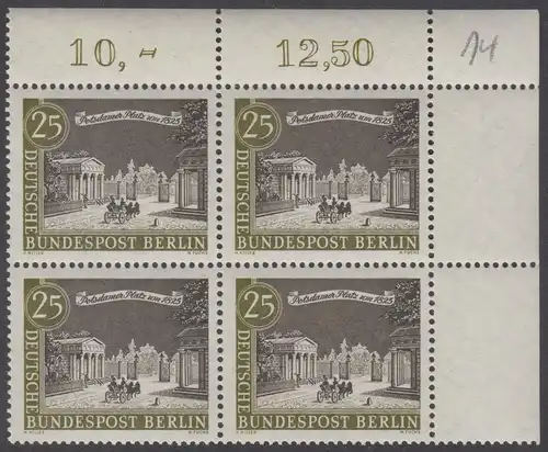 BERLIN 1962 Michel-Nummer 222 postfrisch BLOCK ECKRAND oben rechts (b) - Alt-Berlin: Potsdamer Platz