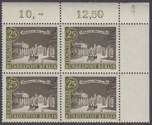 BERLIN 1962 Michel-Nummer 222 postfrisch BLOCK ECKRAND oben rechts (c) - Alt-Berlin: Potsdamer Platz