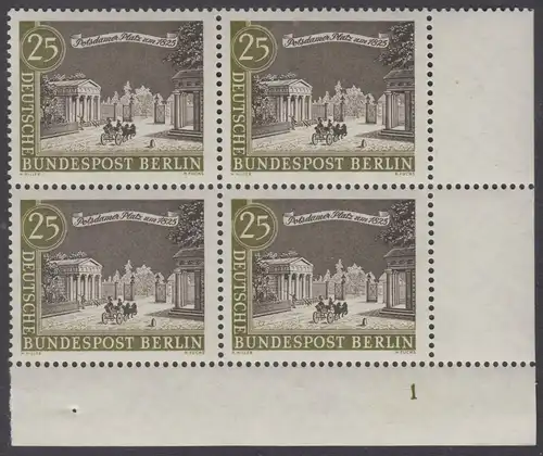 BERLIN 1962 Michel-Nummer 222 postfrisch BLOCK ECKRAND unten rechts m/ Formnummer (a) - Alt-Berlin: Potsdamer Platz