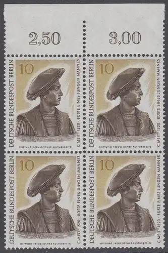 BERLIN 1967 Michel-Nummer 303 postfrisch BLOCK RÄNDER oben (a02) - Berliner Kunstschätze: Büste eines jungen Mannes