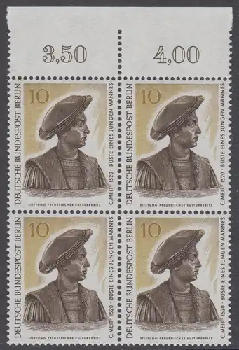 BERLIN 1967 Michel-Nummer 303 postfrisch BLOCK RÄNDER oben (a04) - Berliner Kunstschätze: Büste eines jungen Mannes