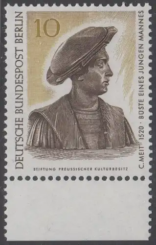 BERLIN 1967 Michel-Nummer 303 postfrisch EINZELMARKE RAND unten - Berliner Kunstschätze: Büste eines jungen Mannes