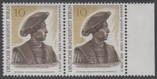 BERLIN 1967 Michel-Nummer 303 postfrisch horiz.PAAR RAND rechts - Berliner Kunstschätze: Büste eines jungen Mannes