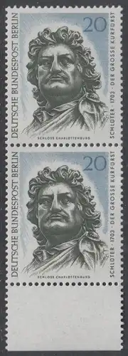 BERLIN 1967 Michel-Nummer 304 postfrisch vert.PAAR RAND unten - Berliner Kunstschätze: Der Große Kurfürst, Kopf des Reiterstandbildes