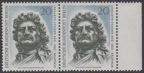 BERLIN 1967 Michel-Nummer 304 postfrisch horiz.PAAR RAND rechts - Berliner Kunstschätze: Der Große Kurfürst, Kopf des Reiterstandbildes