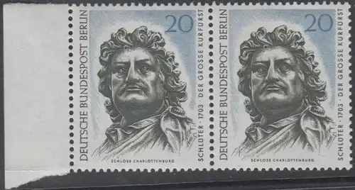 BERLIN 1967 Michel-Nummer 304 postfrisch horiz.PAAR RAND links - Berliner Kunstschätze: Der Große Kurfürst, Kopf des Reiterstandbildes