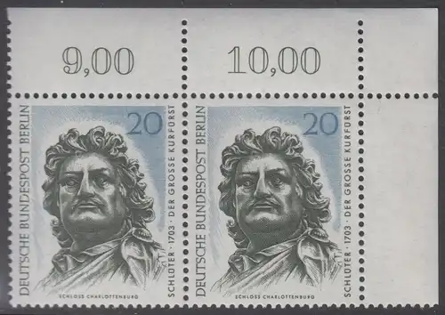 BERLIN 1967 Michel-Nummer 304 postfrisch horiz.PAAR ECKRAND oben rechts - Berliner Kunstschätze: Der Große Kurfürst, Kopf des Reiterstandbildes
