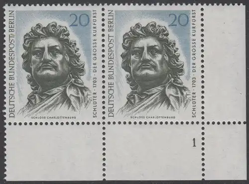 BERLIN 1967 Michel-Nummer 304 postfrisch horiz.PAAR ECKRAND unten rechts m/ Formnummer - Berliner Kunstschätze: Der Große Kurfürst, Kopf des Reiterstandbildes