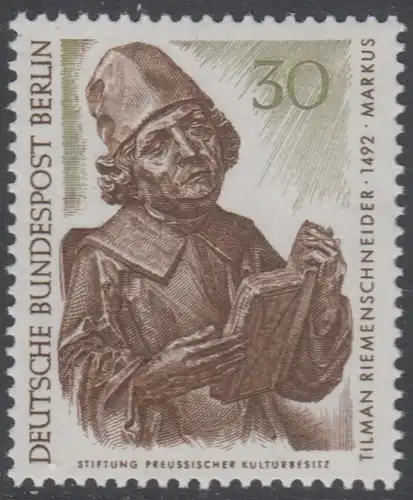 BERLIN 1967 Michel-Nummer 305 postfrisch EINZELMARKE - Berliner Kunstschätze: Evangelist Markus, Detail des Münnerstädter Altars