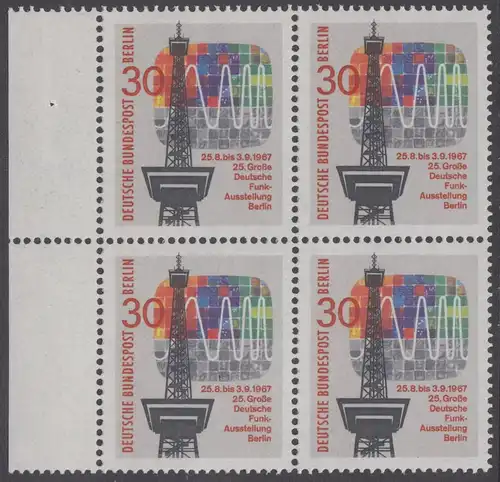 BERLIN 1967 Michel-Nummer 309 postfrisch BLOCK RÄNDER links - Große Deutsche Funkausstellung, Berlin