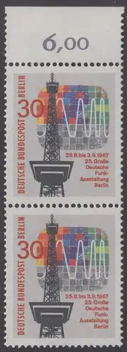BERLIN 1967 Michel-Nummer 309 postfrisch vert.PAAR RAND oben (c) - Große Deutsche Funkausstellung, Berlin