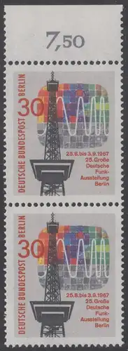 BERLIN 1967 Michel-Nummer 309 postfrisch vert.PAAR RAND oben (d) - Große Deutsche Funkausstellung, Berlin