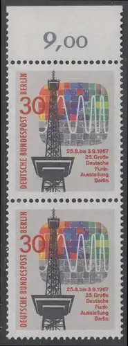 BERLIN 1967 Michel-Nummer 309 postfrisch vert.PAAR RAND oben (e) - Große Deutsche Funkausstellung, Berlin