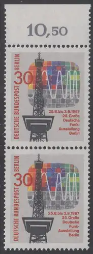 BERLIN 1967 Michel-Nummer 309 postfrisch vert.PAAR RAND oben (f) - Große Deutsche Funkausstellung, Berlin