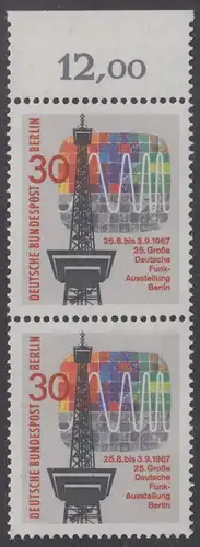 BERLIN 1967 Michel-Nummer 309 postfrisch vert.PAAR RAND oben (g) - Große Deutsche Funkausstellung, Berlin