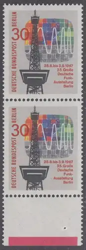 BERLIN 1967 Michel-Nummer 309 postfrisch vert.PAAR RAND unten (a) - Große Deutsche Funkausstellung, Berlin