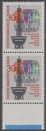 BERLIN 1967 Michel-Nummer 309 postfrisch vert.PAAR RAND unten (b) - Große Deutsche Funkausstellung, Berlin
