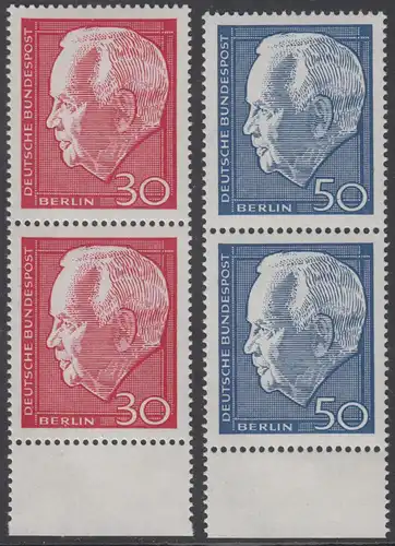 BERLIN 1967 Michel-Nummer 314-315 postfrisch SATZ(2) vert.PAARE RÄNDER unten - Wiederwahl des Bundespräsidenten Heinrich Lübke