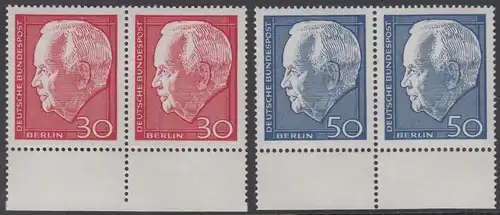 BERLIN 1967 Michel-Nummer 314-315 postfrisch SATZ(2) horiz.PAARE RÄNDER unten - Wiederwahl des Bundespräsidenten Heinrich Lübke