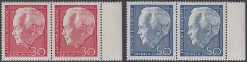 BERLIN 1967 Michel-Nummer 314-315 postfrisch SATZ(2) horiz.PAARE RÄNDER rechts - Wiederwahl des Bundespräsidenten Heinrich Lübke