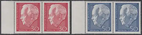 BERLIN 1967 Michel-Nummer 314-315 postfrisch SATZ(2) horiz.PAARE RÄNDER links - Wiederwahl des Bundespräsidenten Heinrich Lübke