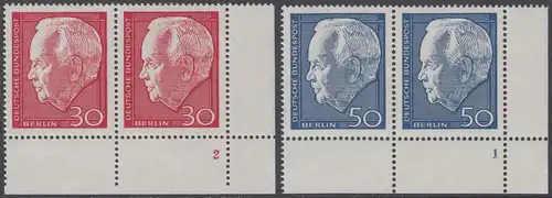 BERLIN 1967 Michel-Nummer 314-315 postfrisch SATZ(2) horiz.PAARE ECKRÄNDER unten rechts m/ Formnummer - Wiederwahl des Bundespräsidenten Heinrich Lübke