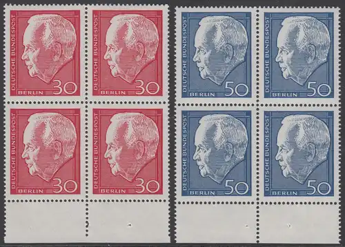 BERLIN 1967 Michel-Nummer 314-315 postfrisch SATZ(2) BLÖCKE RÄNDER unten - Wiederwahl des Bundespräsidenten Heinrich Lübke