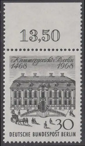 BERLIN 1968 Michel-Nummer 320 postfrisch EINZELMARKE RAND oben (g) - Kammergericht Berlin