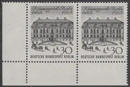 BERLIN 1968 Michel-Nummer 320 postfrisch horiz.PAAR ECKRAND unten links - Kammergericht Berlin