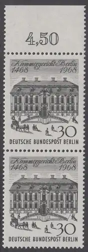 BERLIN 1968 Michel-Nummer 320 postfrisch vert.PAAR RAND oben (b) - Kammergericht Berlin