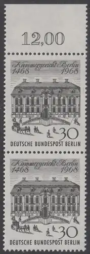 BERLIN 1968 Michel-Nummer 320 postfrisch vert.PAAR RAND oben (g) - Kammergericht Berlin